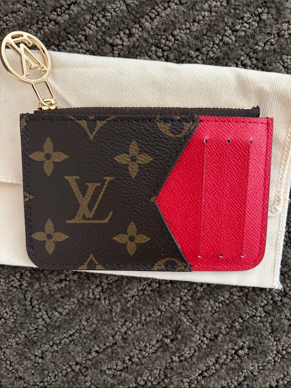 Louis Vuitton Monogram Canvas Card Holder with Red Leather Accent